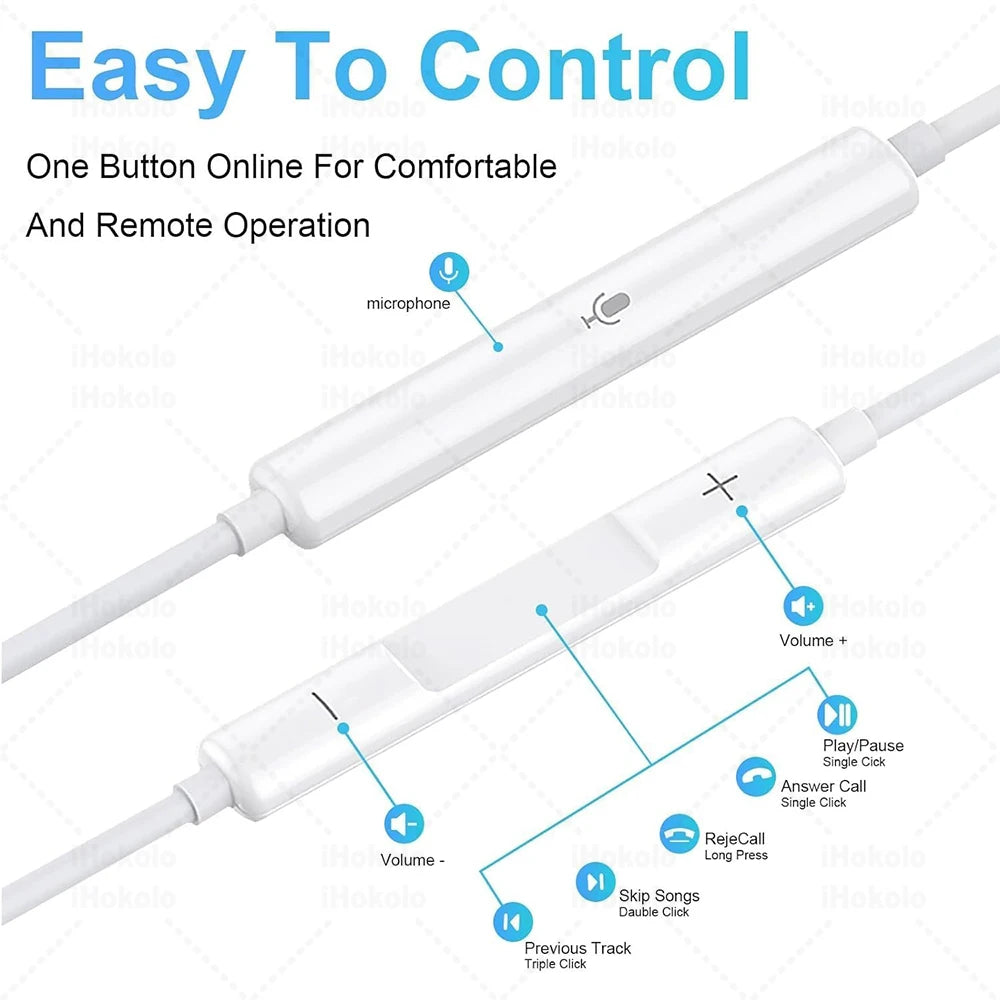 Écouteurs filaires d’origine pour Apple iPhone 17, 16, 15, 14, 13, 12, 11 et versions Pro Max, ainsi que pour iPad avec connecteurs Lightning, USB-C et jack 3,5 mm