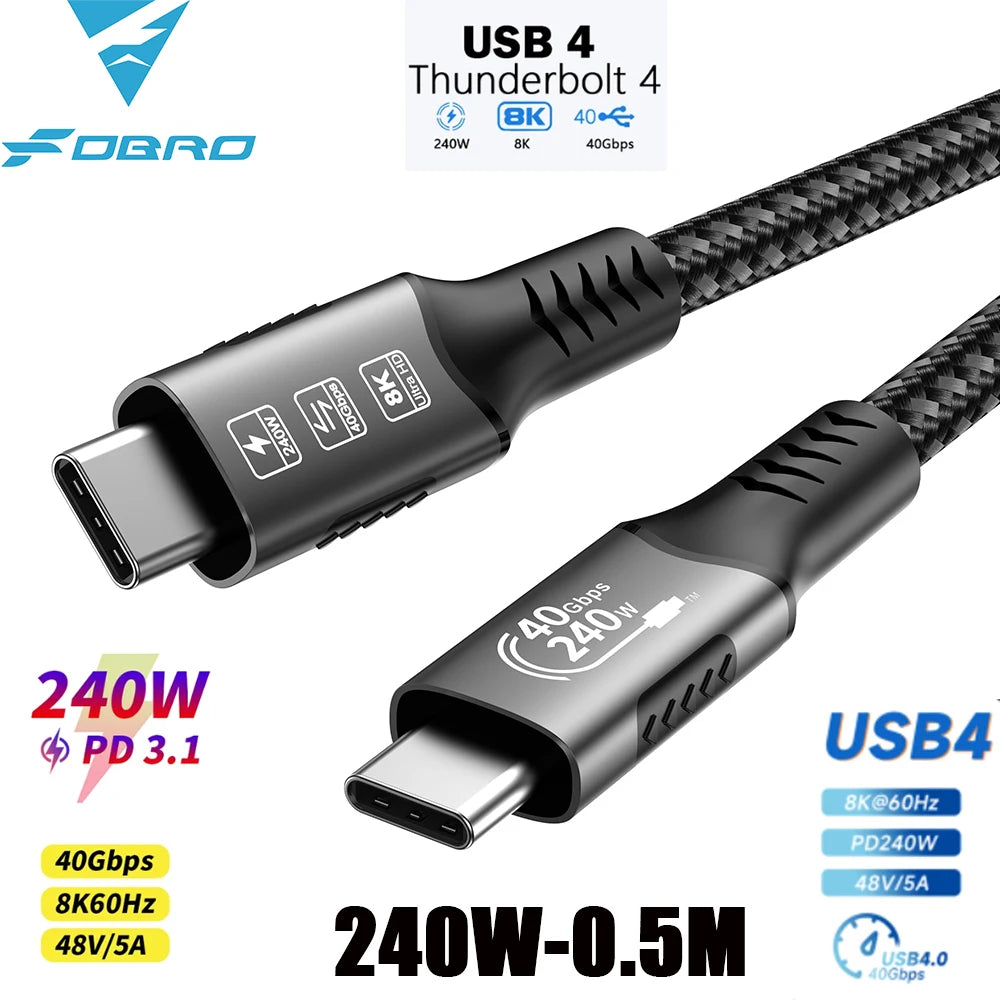 Câble USB4 USB-C 40 Gbit/s – 240 W – Charge rapide & transfert de données