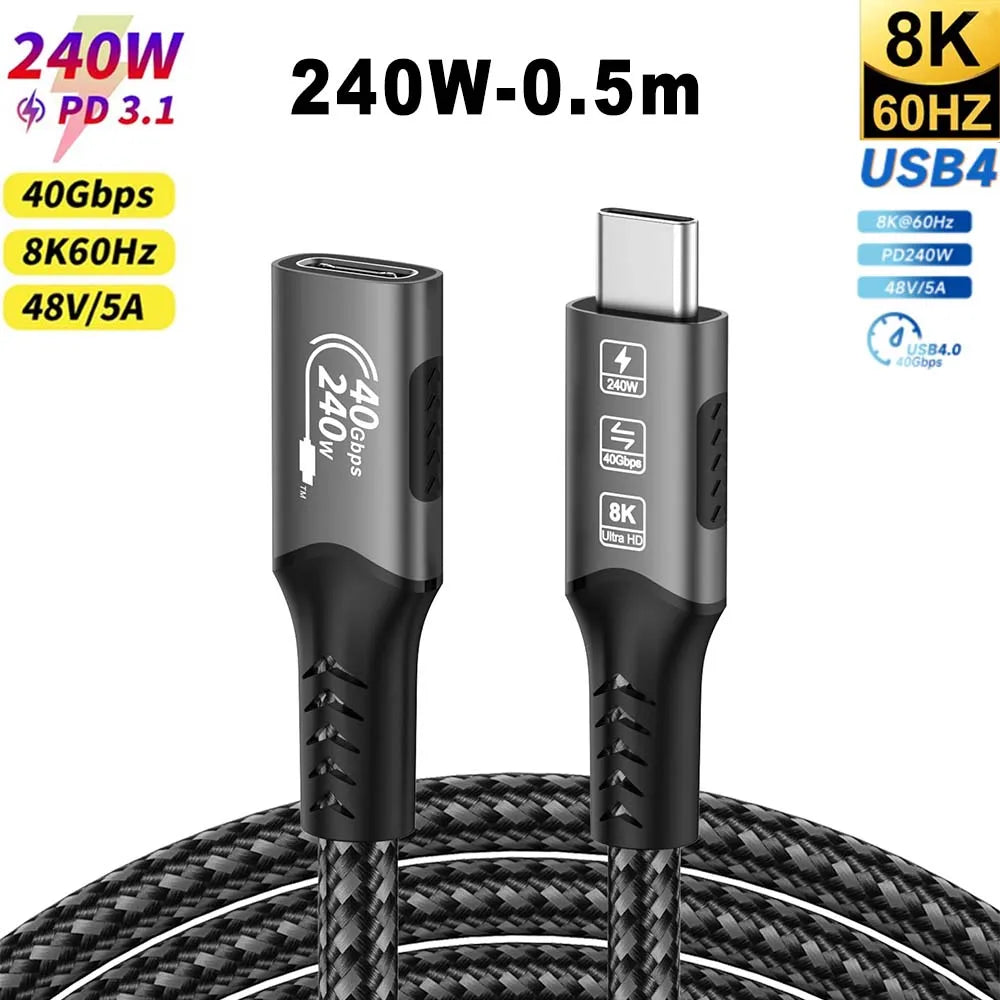 Câble USB4 USB-C 40 Gbit/s – 240 W – Charge rapide & transfert de données