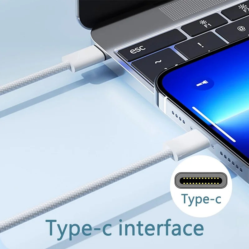 Câble USB-C 60W PD – Charge Rapide pour Apple iPhone 17 Pro Max, 16, 15 Plus, 14, 13, 12, 11, X, XS