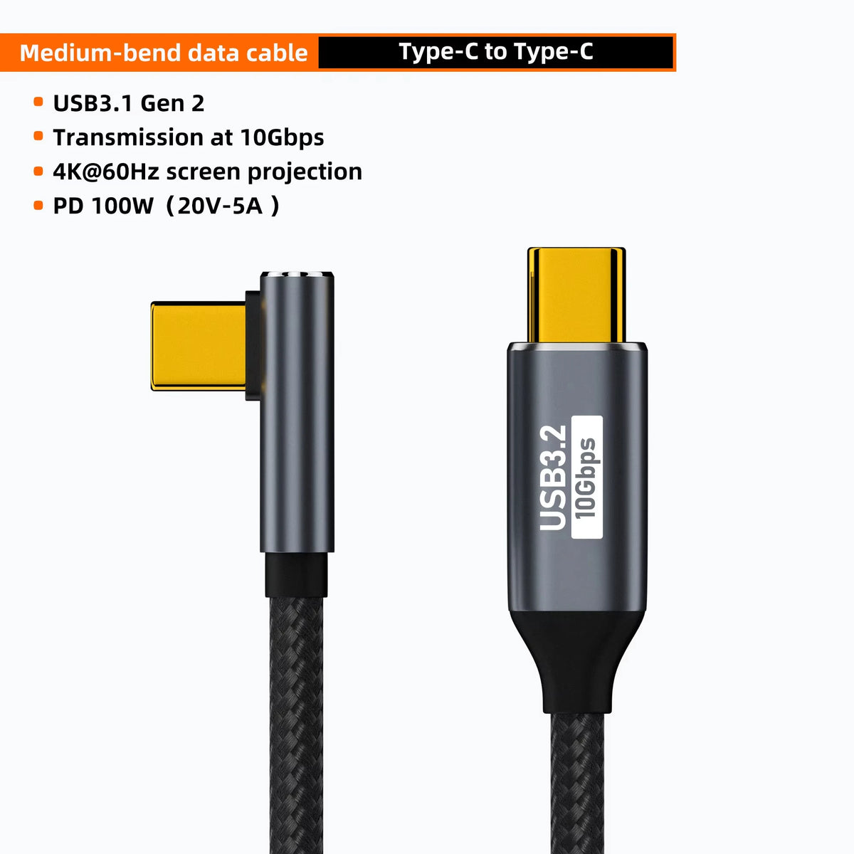 Câble USB-C vers USB-C 100W – 10 Gbit/s, 4K@60Hz