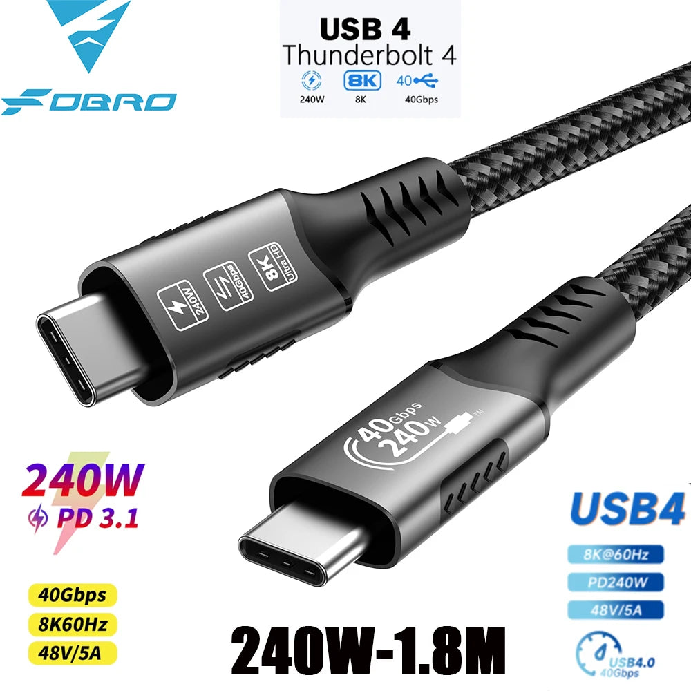 Câble USB4 USB-C 40 Gbit/s – 240 W – Charge rapide & transfert de données