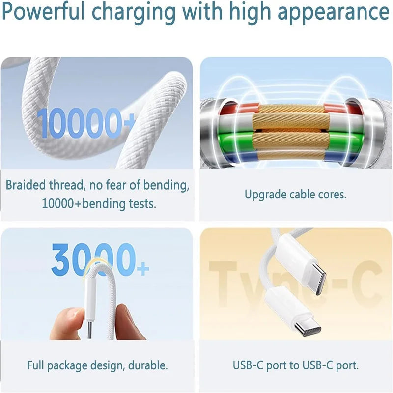 Câble USB-C 60W PD – Charge Rapide pour Apple iPhone 17 Pro Max, 16, 15 Plus, 14, 13, 12, 11, X, XS