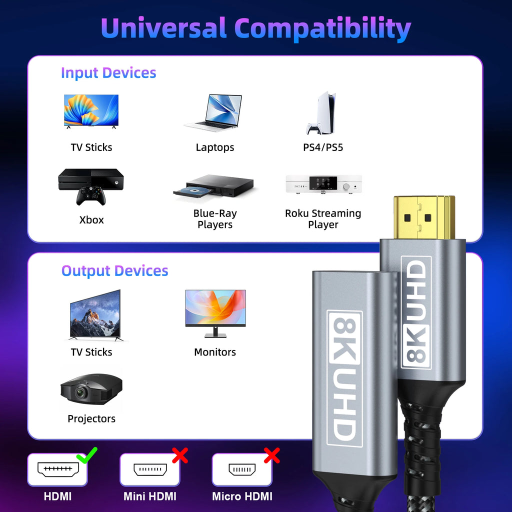 Câble d’extension HDMI 2.1 – 8K 60 Hz / 4K 120 Hz HDR
