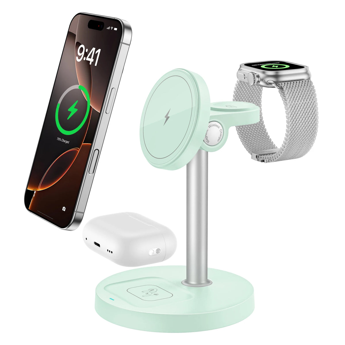 Station de charge magnétique 3-en-1 15 W – iPhone, Apple Watch et AirPods, angle réglable