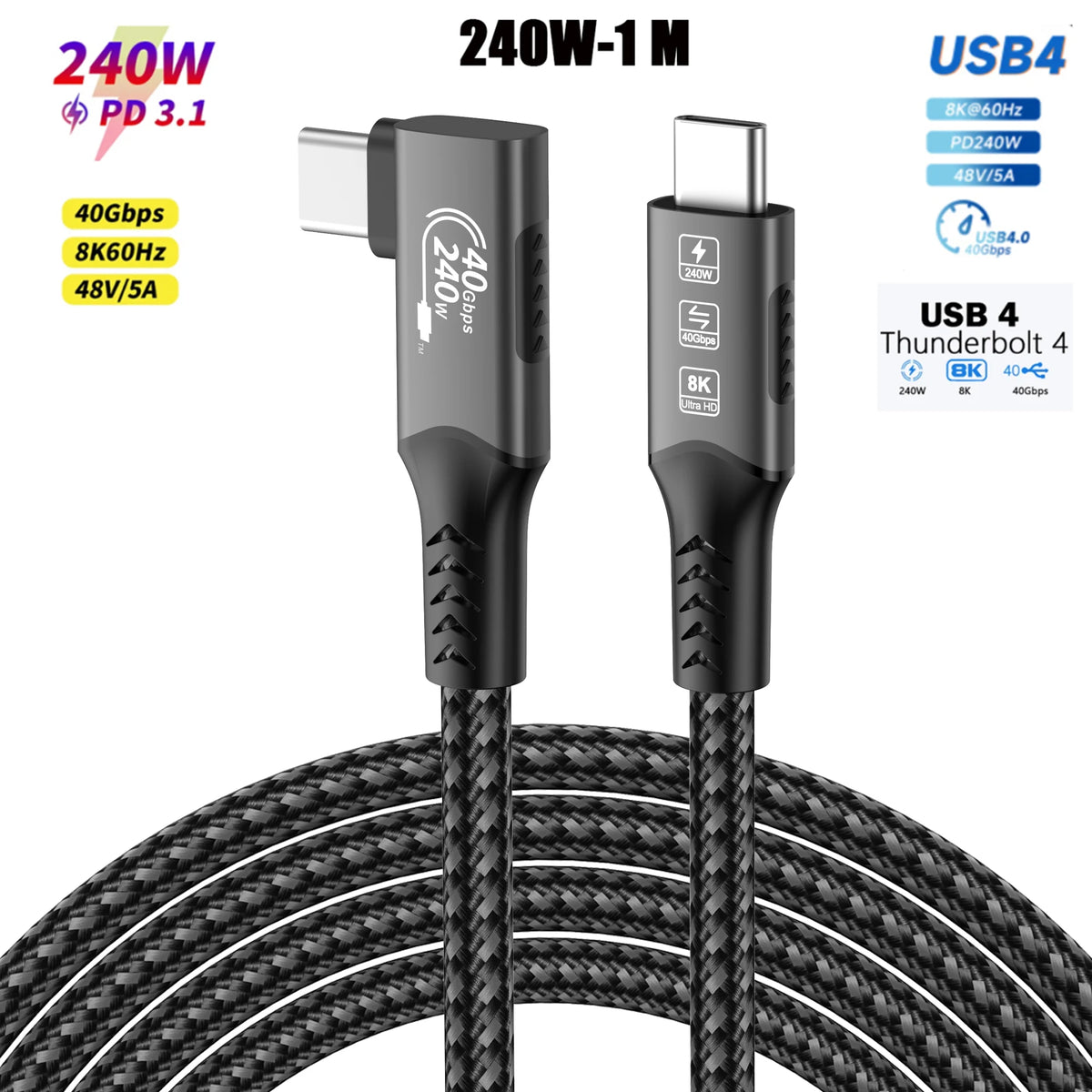 Câble USB4 USB-C 40 Gbit/s – 240 W – Charge rapide & transfert de données