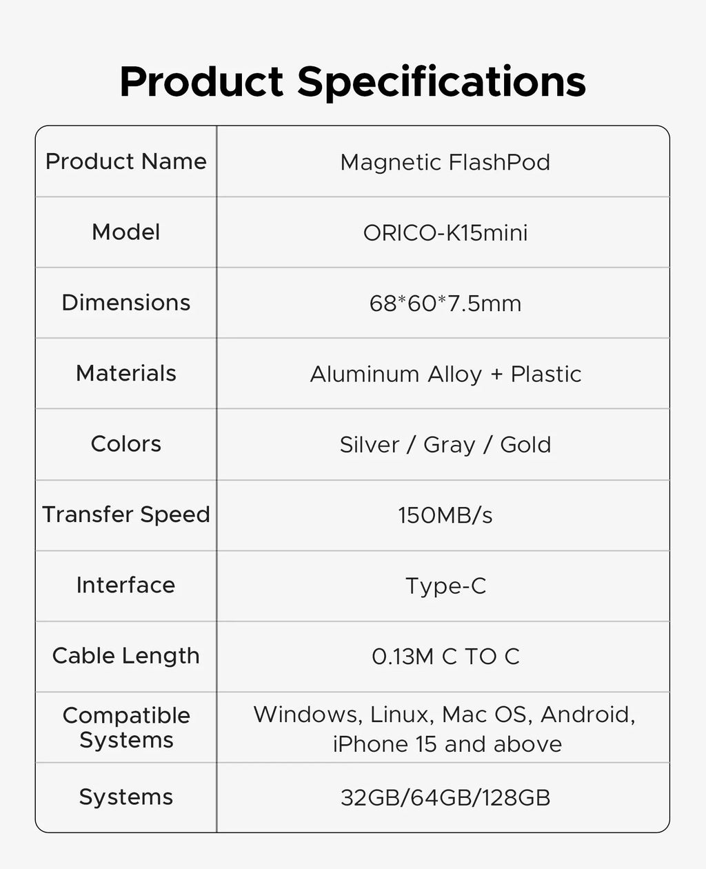SSD portable magnétique ultra-fin ORICO – jusqu’à 150 Mo/s