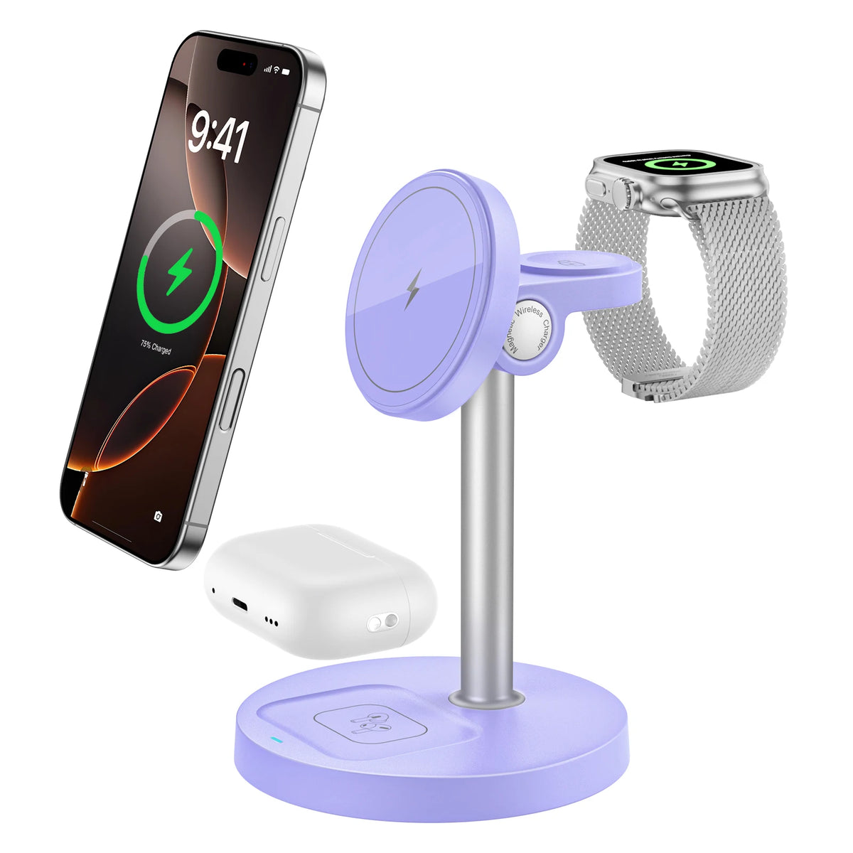 Station de charge magnétique 3-en-1 15 W – iPhone, Apple Watch et AirPods, angle réglable