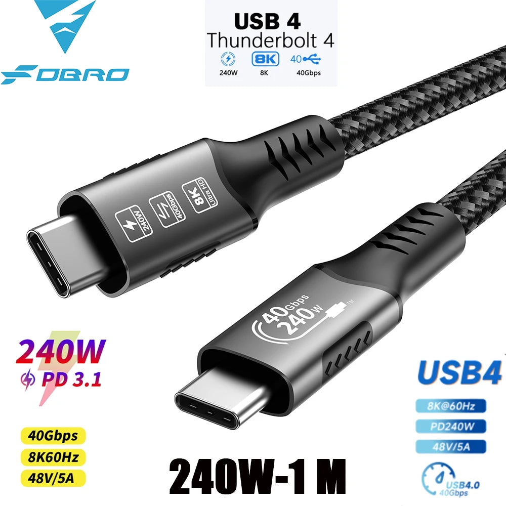 Câble USB4 USB-C 40 Gbit/s – 240 W – Charge rapide & transfert de données