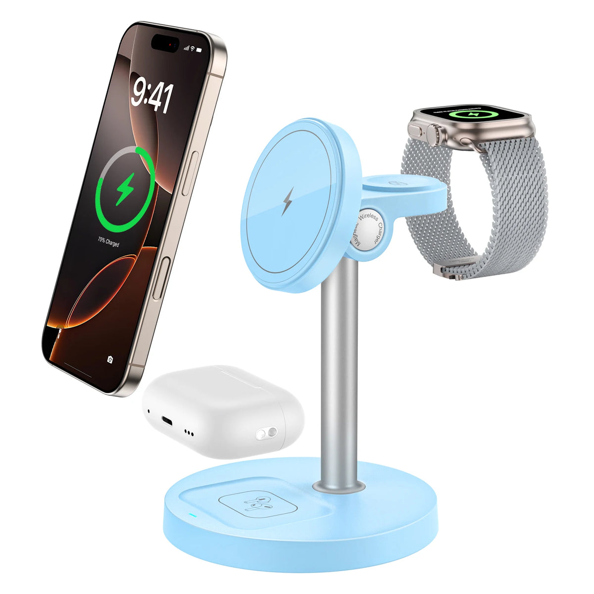 Station de charge magnétique 3-en-1 15 W – iPhone, Apple Watch et AirPods, angle réglable