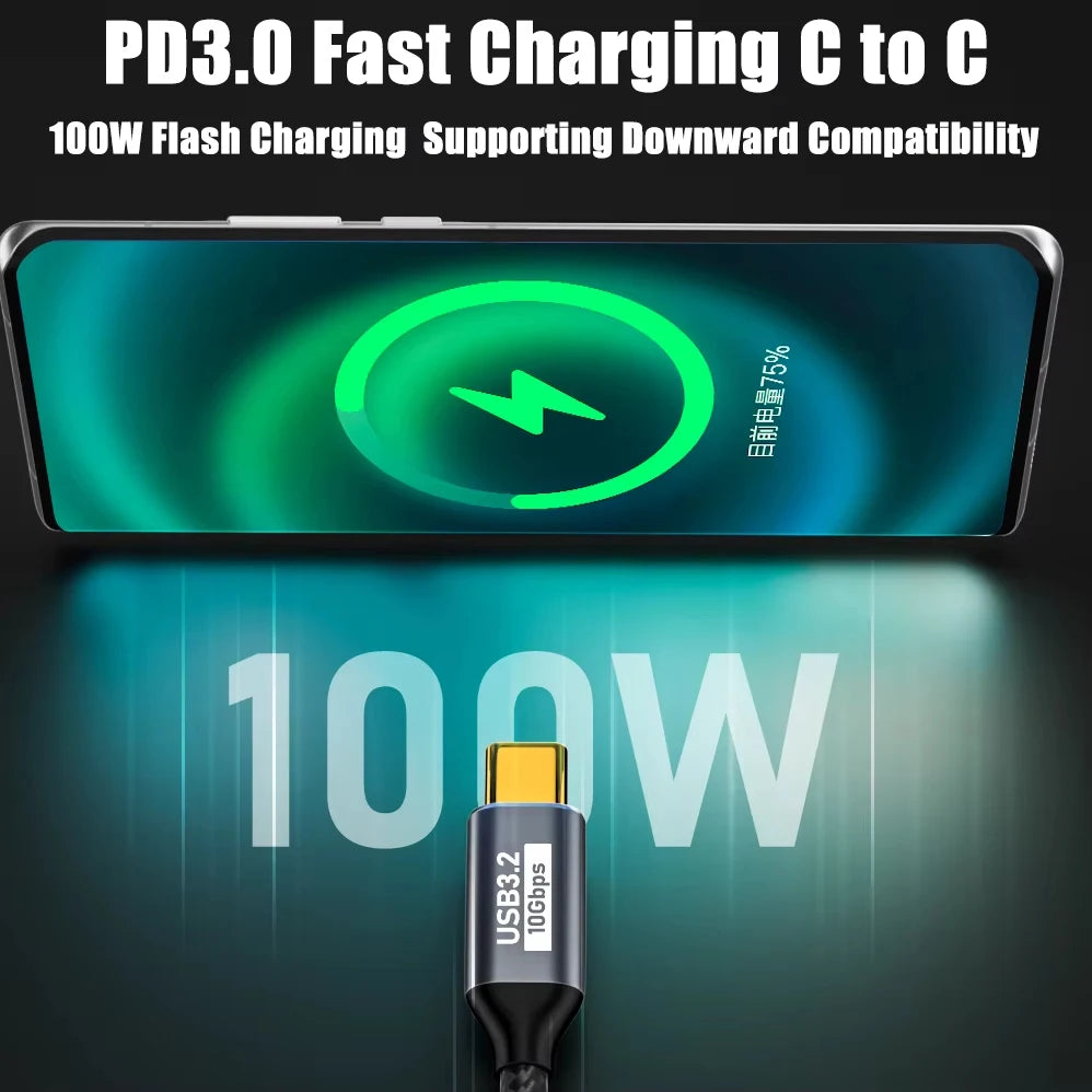 Câble USB-C vers USB-C 100W – 10 Gbit/s, 4K@60Hz