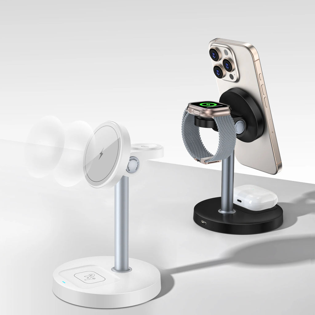 Station de charge magnétique 3-en-1 15 W – iPhone, Apple Watch et AirPods, angle réglable