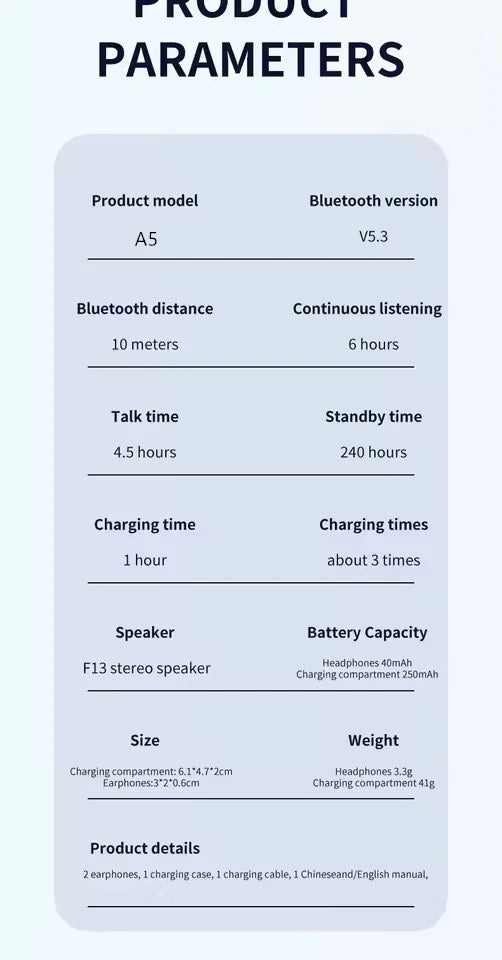 Écouteurs sans fil Bluetooth UEESFIT A5 TWS